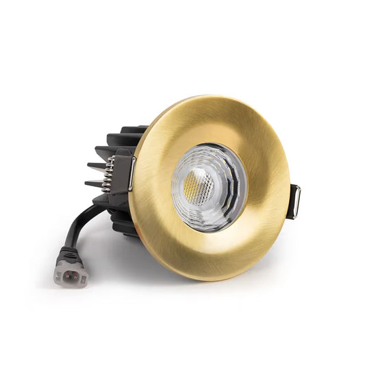 Soho Brushed Gold LED Downlights, Fire Rated, Fixed, IP65, CCT Switch, High CRI, Dimmable