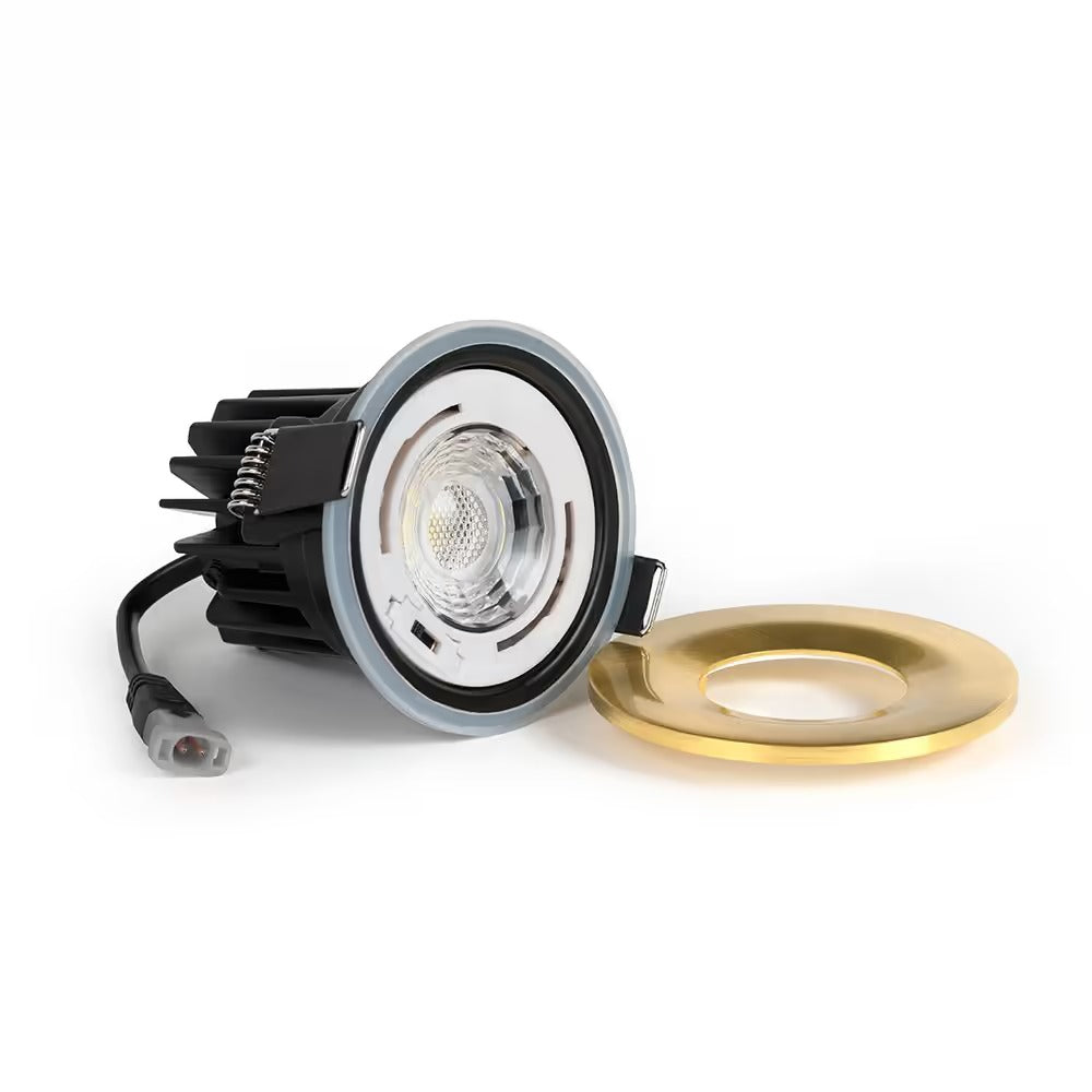 Soho Brushed Gold LED Downlights, Fire Rated, Fixed, IP65, CCT Switch, High CRI, Dimmable