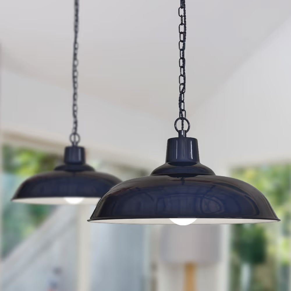 Portland Reclaimed Style Pendant Light in Squid Ink Blue