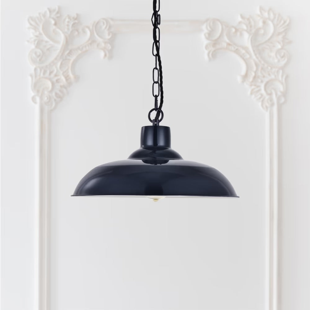Portland Reclaimed Style Pendant Light in Squid Ink Blue