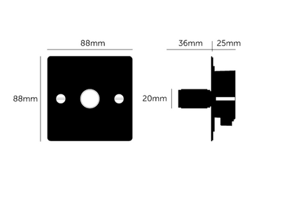 1G Dimmer/ 120W/ Steel with steel details, dimensions.