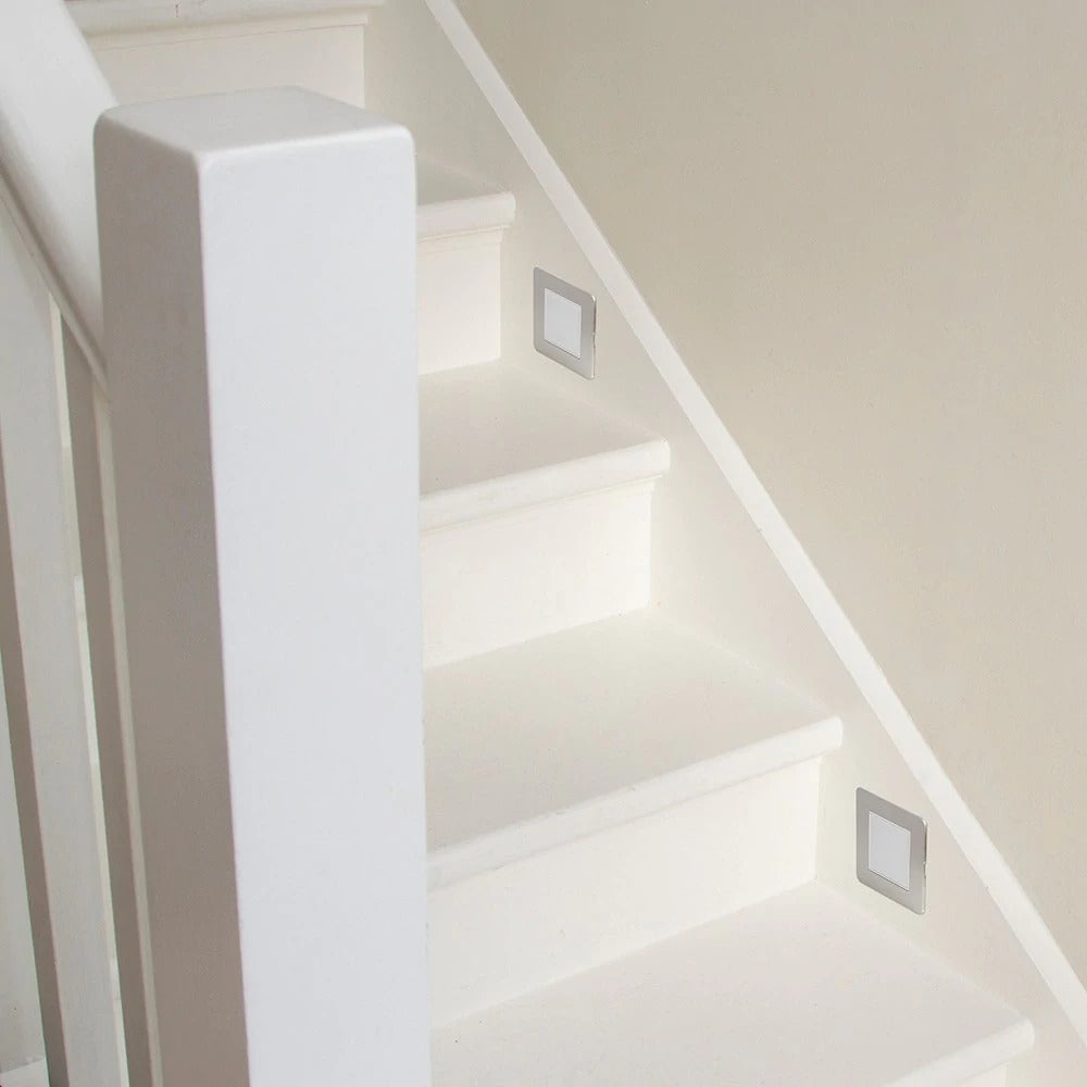 The Lombard Collection Brushed Chrome Flat Plate LED Stair Light - Warm White
