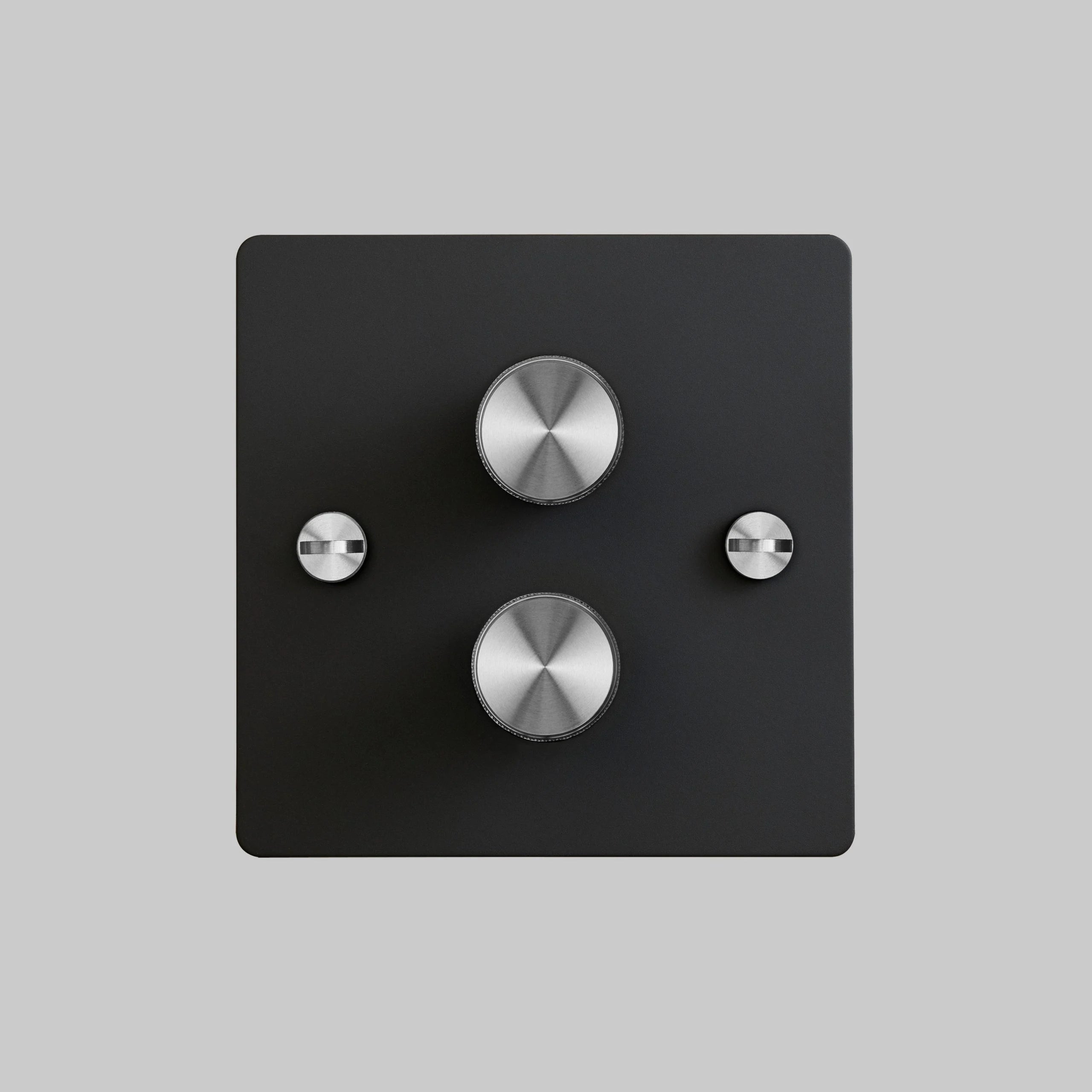 2G Dimmer/ 100W/ Black with steel details, front view.