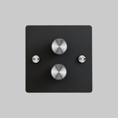2G Dimmer/ 100W/ Black with steel details, front view.
