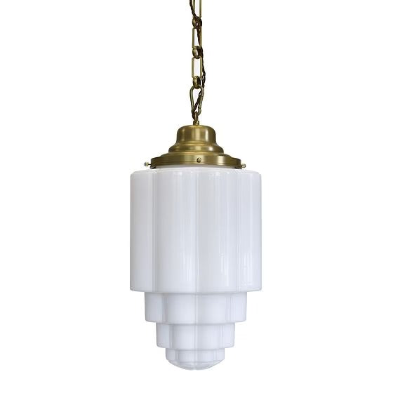 Soho Lighting Glasshouse Lacquered Brass Opal Art Deco Pendant Light - the Schoolhouse Collection
