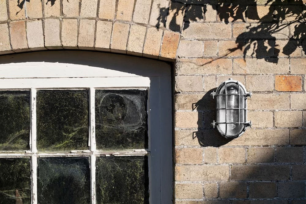 Soho Lighting Flaxman IP65 Outdoor & Bathroom Nickel Bulkhead Wall Light
