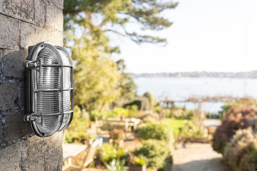 Soho Lighting Flaxman IP65 Outdoor & Bathroom Nickel Bulkhead Wall Light