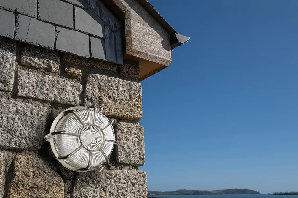 Soho Lighting Carlisle Web Prismatic Glass IP65 Outdoor & Bathroom Nickel Bulkhead Wall Light