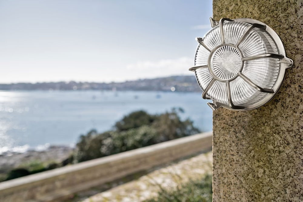 Soho Lighting Carlisle Web Prismatic Glass IP65 Outdoor & Bathroom Nickel Bulkhead Wall Light
